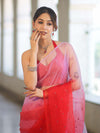 Banarasee Handwoven Organza Mix Saree With Mirror Work-Multicolor