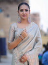 Banarasee Handloom Plain Soft Tissue Shine Saree With Resham Zari Border & Lace-Powder Blue
