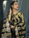 Banarasee Semi Katan Zari Work Salwar Kameez Fabric With Dupatta Set-Black