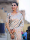 Banarasee Handloom Plain Soft Tissue Shine Saree With Resham Zari Border & Lace-Powder Blue