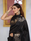 Banarasee Handwoven Semi Silk Saree With Zari Border-Black