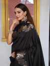 Banarasee Handwoven Semi Silk Saree With Zari Border-Black