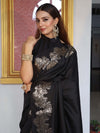 Banarasee Handwoven Semi Silk Saree With Zari Border-Black