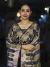 Banarasee Semi Katan Zari Work Salwar Kameez Fabric With Dupatta Set-Slate Blue