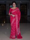 Banarasee Semi Chiffon Saree With Buti Design & Hand Embroidery Border-Pink
