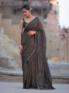 Banarasee Handwoven Shimmer Silk Saree With Lace-Black (Gold Tone)