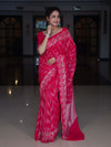 Banarasee Semi Chiffon Saree With Buti Design & Hand Embroidery Border-Pink