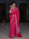 Banarasee Semi Chiffon Saree With Buti Design & Hand Embroidery Border-Pink