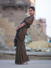Banarasee Handwoven Shimmer Silk Saree With Lace-Black (Gold Tone)