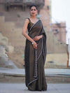 Banarasee Handwoven Shimmer Silk Saree With Lace-Black (Gold Tone)