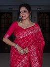 Banarasee Semi Chiffon Saree With Buti Design & Hand Embroidery Border-Pink