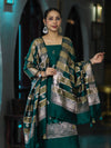 Banarasee Semi Katan Zari Work Salwar Kameez Fabric With Dupatta Set-Teal Green