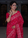 Banarasee Semi Chiffon Saree With Buti Design & Hand Embroidery Border-Pink