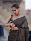 Banarasee Handwoven Shimmer Silk Saree With Lace-Black (Gold Tone)