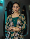 Banarasee Semi Katan Zari Work Salwar Kameez Fabric With Dupatta Set-Teal Green