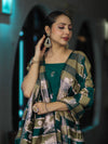 Banarasee Semi Katan Zari Work Salwar Kameez Fabric With Dupatta Set-Teal Green