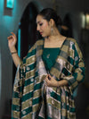 Banarasee Semi Katan Zari Work Salwar Kameez Fabric With Dupatta Set-Teal Green