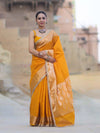 Banarasee Handloom Semi Silk Plain Saree With Zari Border & Lace-Mustard Yellow