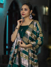 Banarasee Semi Katan Zari Work Salwar Kameez Fabric With Dupatta Set-Teal Green