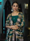 Banarasee Semi Katan Zari Work Salwar Kameez Fabric With Dupatta Set-Teal Green