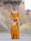 Banarasee Handloom Semi Silk Plain Saree With Zari Border & Lace-Mustard Yellow