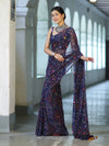 Banarasee Printed Handwork Chiffon Saree-Navy Blue