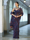 Banarasee Printed Handwork Chiffon Saree-Navy Blue