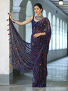 Banarasee Printed Handwork Chiffon Saree-Navy Blue