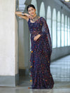 Banarasee Printed Handwork Chiffon Saree-Navy Blue