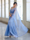 Banarasee Handwoven Organza Mix Saree With Mirror Work-Light Blue