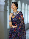 Banarasee Printed Handwork Chiffon Saree-Navy Blue
