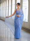 Banarasee Handwoven Organza Mix Saree With Mirror Work-Light Blue