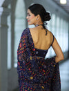Banarasee Printed Handwork Chiffon Saree-Navy Blue