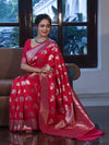Banarasee Handwoven Semi-Katan Zari & Resham Weaving Floral Border Saree-Deep Pink