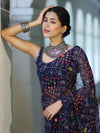Banarasee Printed Handwork Chiffon Saree-Navy Blue