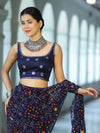 Banarasee Art Silk Fabric Hand Embroidered Mirror Work Blouse-Navy Blue