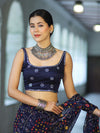 Banarasee Art Silk Fabric Hand Embroidered Mirror Work Blouse-Navy Blue