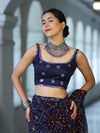 Banarasee Art Silk Fabric Hand Embroidered Mirror Work Blouse-Navy Blue