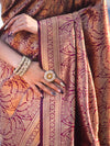 Banarasee Handloom Semi Katan Saree With Gold Zari Woven Design-Magenta