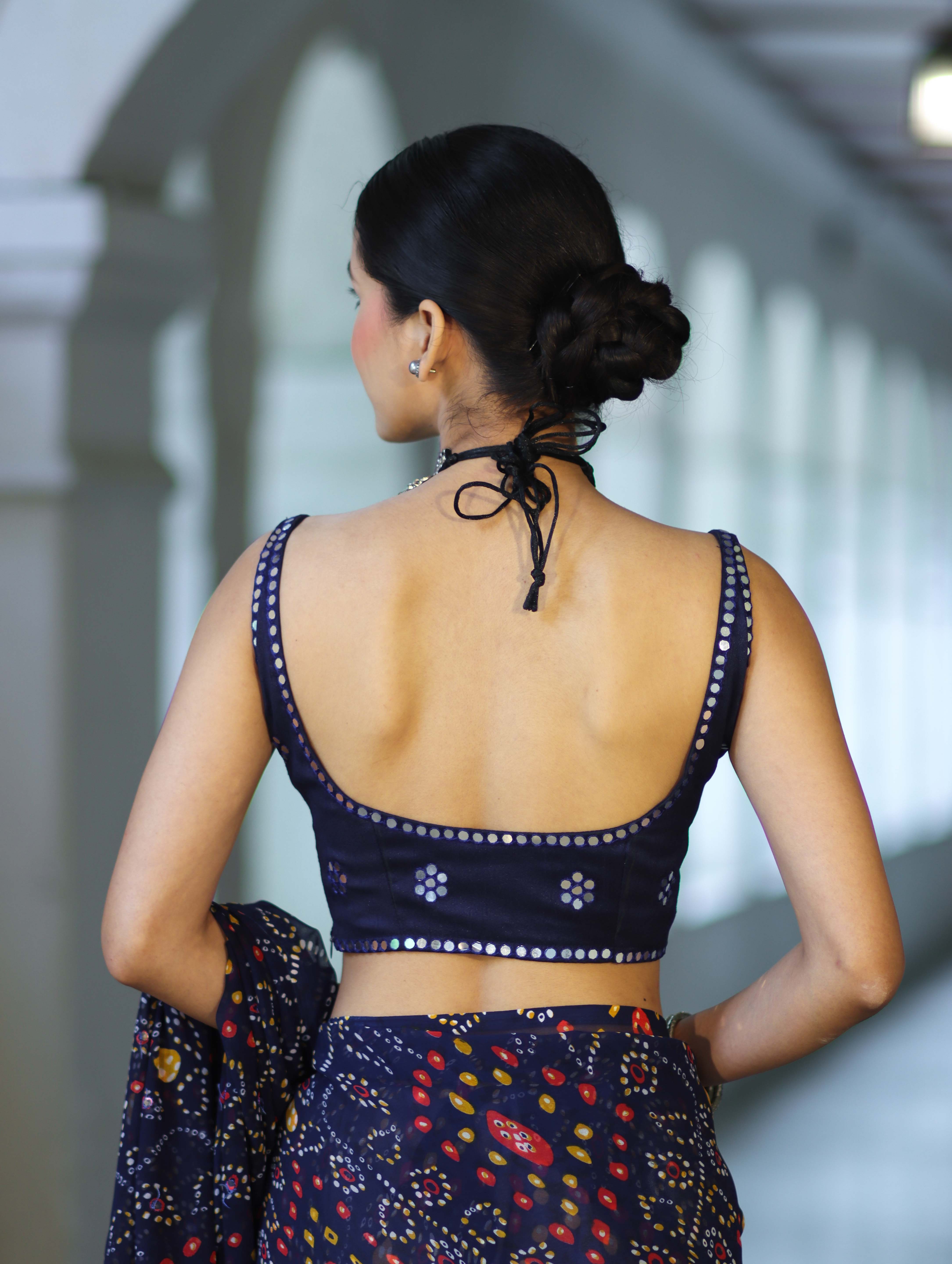 Banarasee Art Silk Fabric Hand Embroidered Mirror Work Blouse-Navy Blue