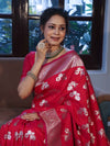 Banarasee Handwoven Semi-Katan Zari & Resham Weaving Floral Border Saree-Deep Pink