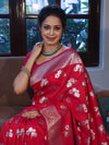Banarasee Handwoven Semi-Katan Zari & Resham Weaving Floral Border Saree-Deep Pink