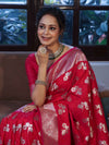 Banarasee Handwoven Semi-Katan Zari & Resham Weaving Floral Border Saree-Deep Pink