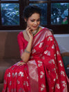 Banarasee Handwoven Semi-Katan Zari & Resham Weaving Floral Border Saree-Deep Pink