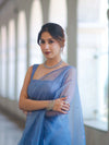 Banarasee Handwoven Organza Mix Saree With Mirror Work-Light Blue