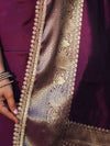 Banarasee Handloom Semi Silk Plain Saree With Zari Border & Lace-Purple