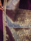 Banarasee Handloom Semi Silk Plain Saree With Zari Border & Lace-Purple