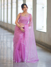 Banarasee Handwoven Organza Mix Saree With Mirror Work-Light Pink
