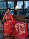 Banarasee Handwoven Semi-Katan Zari & Resham Weaving Floral Border Saree-Orange