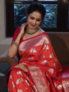 Banarasee Handwoven Semi-Katan Zari & Resham Weaving Floral Border Saree-Orange